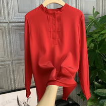 New country order classic red features commuter silk shirt womens long-sleeved Western style loose top 31780