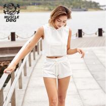 Muscle dog sports suit womens net red thin loose fitness hooded vest hip shorts training yoga suit