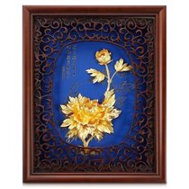 Ancient window peony three-dimensional 24k gold foil painting living room simple decorative painting creative home accessories hanging painting mural