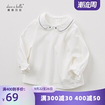 davebella David Bella baby childrens clothing spring and autumn girls Baby Cotton rice White doll collar flared sleeve t-shirt