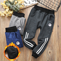 Childrens clothing boys plus velvet sweatpants childrens winter warm trousers 2019 winter clothes new middle and big childrens one-piece pants