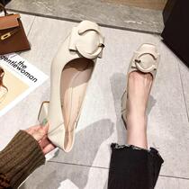 European Standing Women Shoes 2021 Spring Summer New Two Wear 100 Hitch Buttons Single Shoe Woman Square Head Shallow heel Heel Ladle Shoes