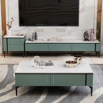  Light luxury marble TV cabinet coffee table combination Modern simple dark green TV cabinet Italian small apartment floor cabinet