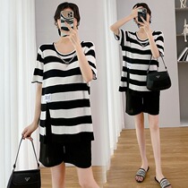 Pregnant Woman Suit Summer Outside Pregnancy Early Outwear Short Sleeve Open Fork Blouse Summer Style Casual Thin Shorts Women Summer Dress