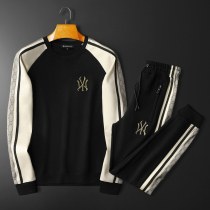 Autumn sweater mens round neck casual two-piece suit slim fit elastic fashion color matching trendy brand embroidery large size sports suit