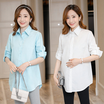 Pregnant womens shirt Spring and autumn white long-sleeved top Spring and summer business dress Formal tooling work shirt Pregnant womens work clothes