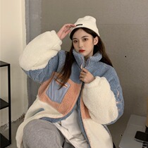 Van Ya Lee Lamb Coat Woman Winter Han Edition Fashion Han Li-color Piece Long-sleeved jacket