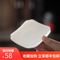 White porcelain coaster Sheep fat jade teacup holder Square tea mat Ceramic cup and saucer base Kung Fu tea dry foam accessories Small cup holder