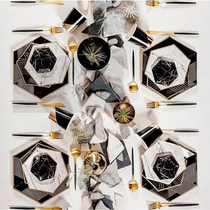 Disposable Paper Pan Black Bronzing Keynote DINNER PLATE COMPANY ANNUAL MEETING BIRTHDAY PARTY PARTY CUTLERY