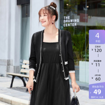 (clear cabin RMB120 ) big code spring clothing 2022 new fat younger sister V neckline buckle double curled yarn knit black jacket