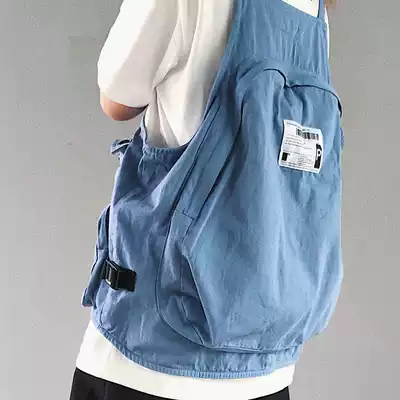 Autumn and winter national tide vest large backpack black blue Japanese retro vest men and women sleeveless tide brand jacket tide