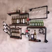 loft retro industrial wind shelf Wall wrought iron solid wood water pipe wall-mounted cafe bar wine cabinet wine rack