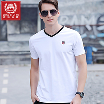 Summer new mens V collar short sleeve T-shirt trendy pure cotton loose tide card body shirt for mens casual sports blouses