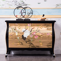 American villa solid wood hand-painted side drawer cabinet new Chinese classical entry living room hotel decoration locker porch cabinet