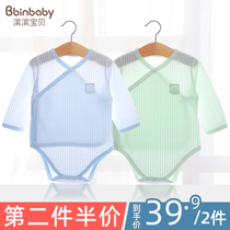 Newborn baby jumpsuit pure cotton baby clothes Summer Triangle ha clothes long sleeve shirt knot summer thin