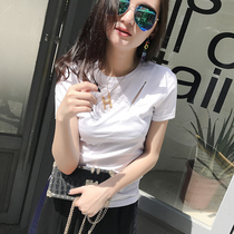 2020 Spring autumn season new round collar woman with slim fit and short sleeve white pure cotton t-shirt chic Han Fan 100 lap blouse