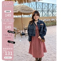 Mimizi slightly fat mm large size women's spring short jacket high waist wide slim long sleeve denim coat women