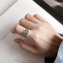 Thai silver belt buckle ring female fashion personality dark retro old wide silver index finger ring