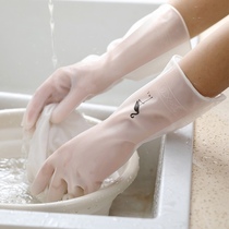 Rubber translucent washing dishes gloves through white waterproof kitchen washing bowls plastic cleaning housework gloves