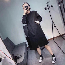 European station in the long dress women European station 2021 Spring and Autumn New European round neck long sleeve foreign style split skirt tide