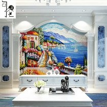 Mosaic puzzle Mediterranean custom dining living room entrance TV background wall art crystal glass cut painting tiles