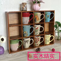 Grocery wooden lattice storage rack retro storage Cup hanging wall hand-held shelf Wall solid wood Nordic style