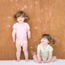 American babysoy newborn baby Summer conjoined Ha clothes triangle short sleeve breathable climbing clothing soybean fiber