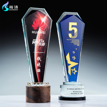 Crystal trophy custom creative honor champion Wooden trophy Free lettering Annual meeting outstanding staff awards
