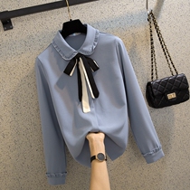 Korean Chiffon shirt womens long-sleeved 2020 spring new fashion bow lace-up professional shirt Western style top