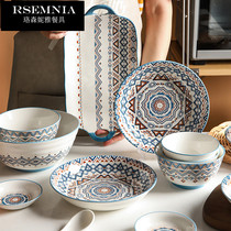 Rsemnia Bohemian glaze Lower color dish cutlery Cutlery Sets Bowls Trays Home Composition Nets Red Bowls Chopsticks Bowls