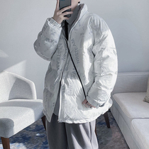 Cotton Jersey Male Tide Card Original Flip-side Wear Thickened Loose Upright Collar Down Cotton Clothing Winter Cotton Padded Jacket White