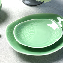 Green Porcelain Dish Dishes Home Creative Xiang Yunpan Day Style Sushi Size Plate Irregular Chinese Ceramic Cutlery