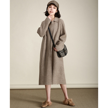 NZ minimalist casual grey climbing plaid small square collar single row button with long and double face cashmere dresses 2021 autumn and winter