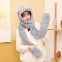 Siamese hat winter women winter winter Joker with scarf integrated winter warm cute hooded collar winter thickened