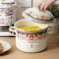 24 26CM Enamel Enamel Steamer Home Thickening Flat Bottom Soup Pan Saucepan Oven Gas universal with steaming sheet