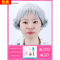 Middle-aged and elderly lady hair lifelike natural wig female hair high-end short hair wig set Mother full head cover