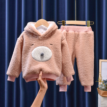2020 autumn and winter clothing girl gush thickened new lamb suede suit Korean version female baby foreign air sweater two-piece set