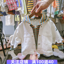 Boy denim coat Spring and Autumn new childrens clothing foreign baby casual hooded childrens coat childrens patchwork jacket