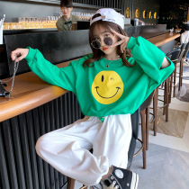 Girls Long sleeves Autumn Clothing 7 Children foreign air Short Loose Sport Blouse 10 Round Collar 9 Smiley Face 12-15 8