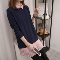 Plus fat plus size autumn womens clothing 2022 new fat MM foreign style age reduction chiffon splicing fake two shirts trendy