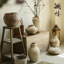Retro vase coarse pottery Silent Wind folk Cebu Pottery Jar New Chinese Ceramic Inserts of Flowers Instrumental Balcony flowerpots Home Swaying Pieces