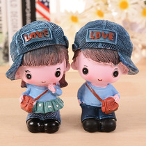 College style cowboy hat mini doll hand decoration creative little couple car desktop decoration student gift