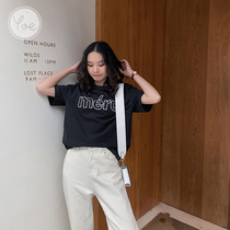 yoe2021 spring and summer cotton Joker loose top hollow letter ins Wind Black thin short sleeve t-shirt women