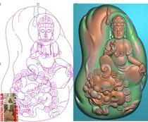 Jade carving with the shape of Manjushri Bodhisattva pendant riding lion Jade carving fine carving jdp relief grayscale