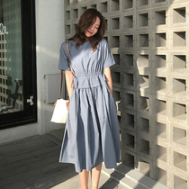 Large size womens clothing 2021 new summer temperament thin cover belly long fat mm age reduction loose over-the-knee dress