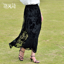 Lofan poetry 2022 Summer new flutter elegant and reduced age opening lace lace high-end light lavish black half-body dress