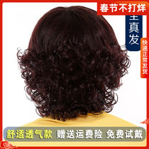 Wig female short curly hair real hair set fluffy middle-aged and elderly short hair ladies real hair mother fashion full hood style