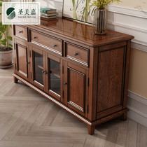 American country solid wood dining side cabinet Wine cabinet integrated wall kitchen living room cupboard Dining room tea cabinet storage cabinet