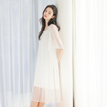 Summer mesh modal loose Princess nightgown retro palace home clothing short sleeve long pregnant women can wear Women