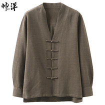 Chinese style cotton linen men's tang jacket Chinese style vintage collarless tang men's jacket clothing